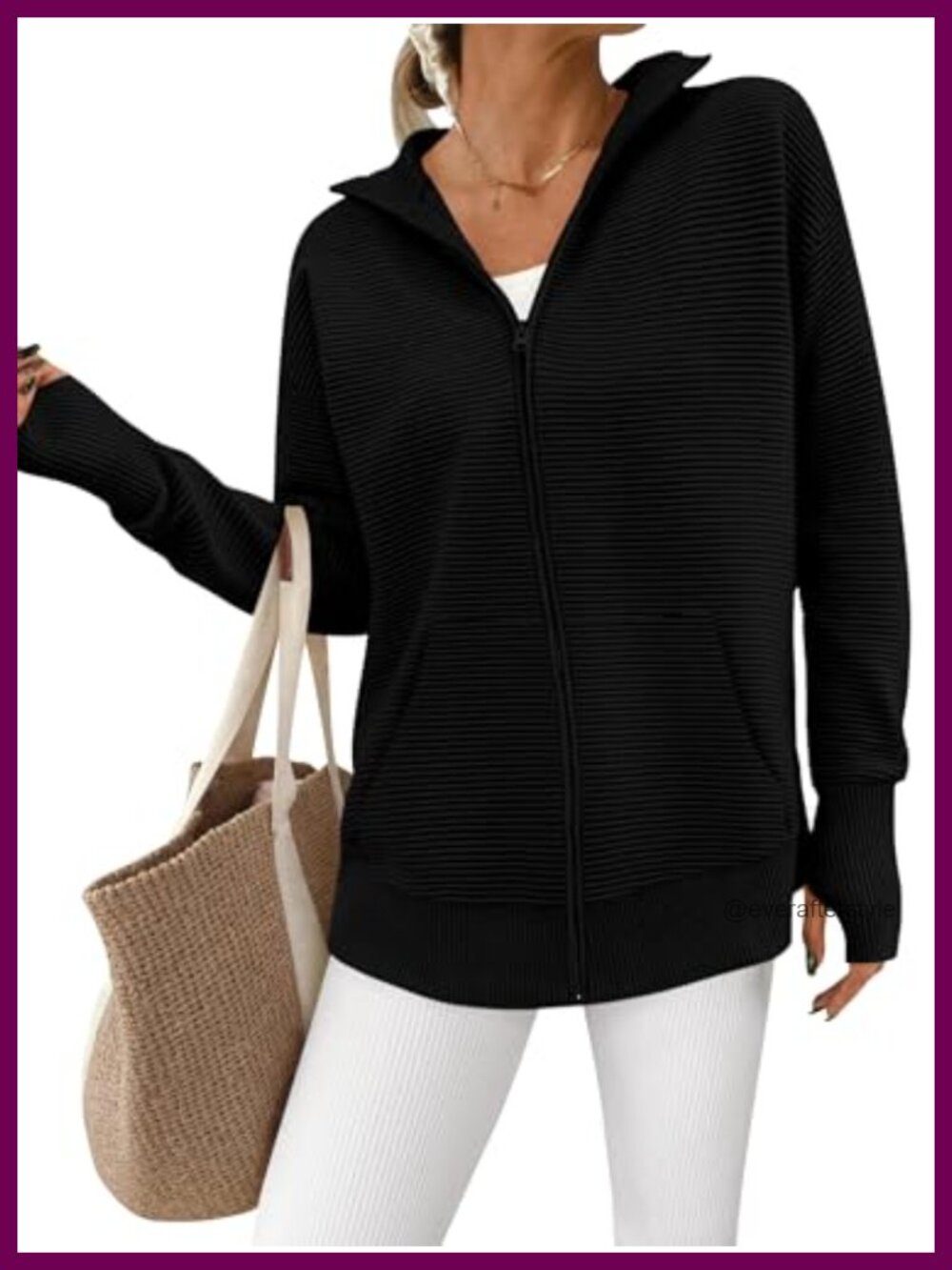 Womens Long Sleeve Zip Up Ribbed Cardigan Sweater with Thumb Holes